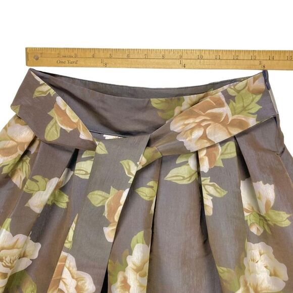 Stella Tweed Skirt Womens M Brown Floral Print Asymmetrical Pleated Eveningwear - Picture 5 of 12